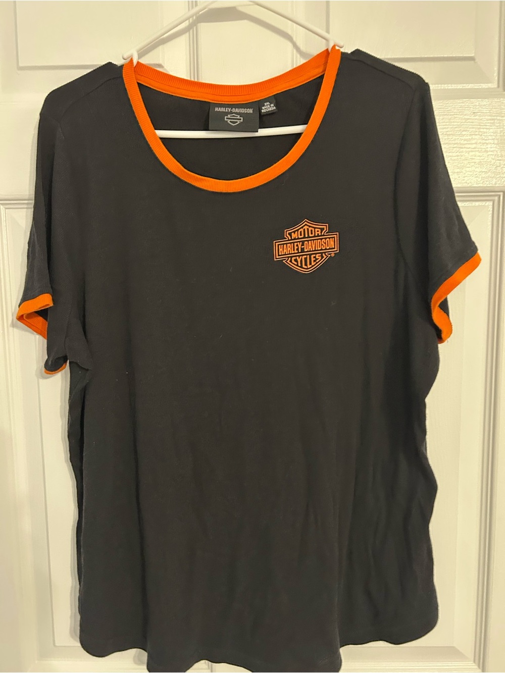 Harley-Davidson Women’s Black Tee with Orange Trim and Logo